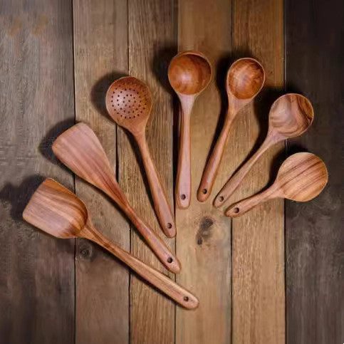 9 Piece Set Wooden Spatula Cookware Kitchenware Set