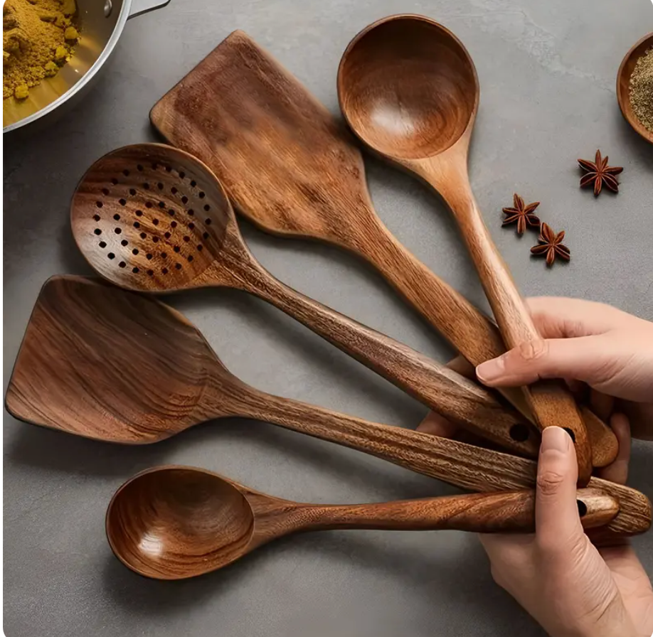 9 Piece Set Wooden Spatula Cookware Kitchenware Set