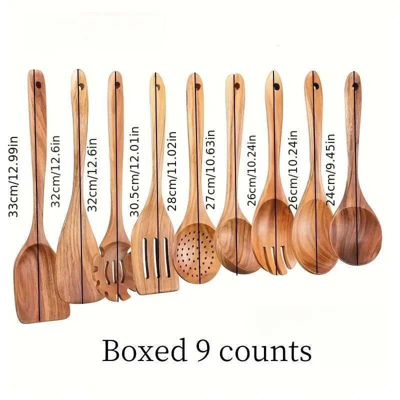 9 Piece Set Wooden Spatula Cookware Kitchenware Set