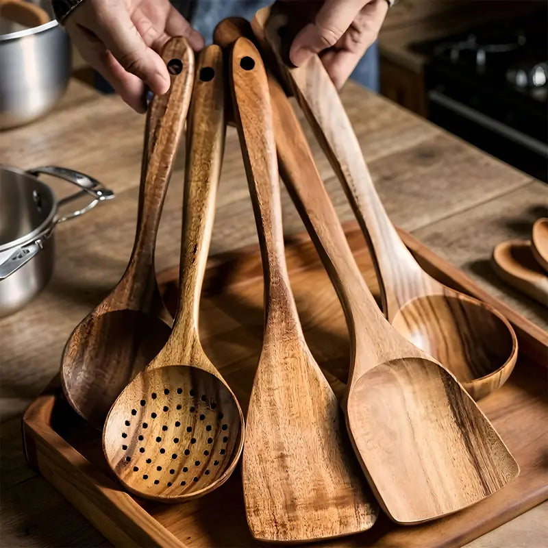 9 Piece Set Wooden Spatula Cookware Kitchenware Set